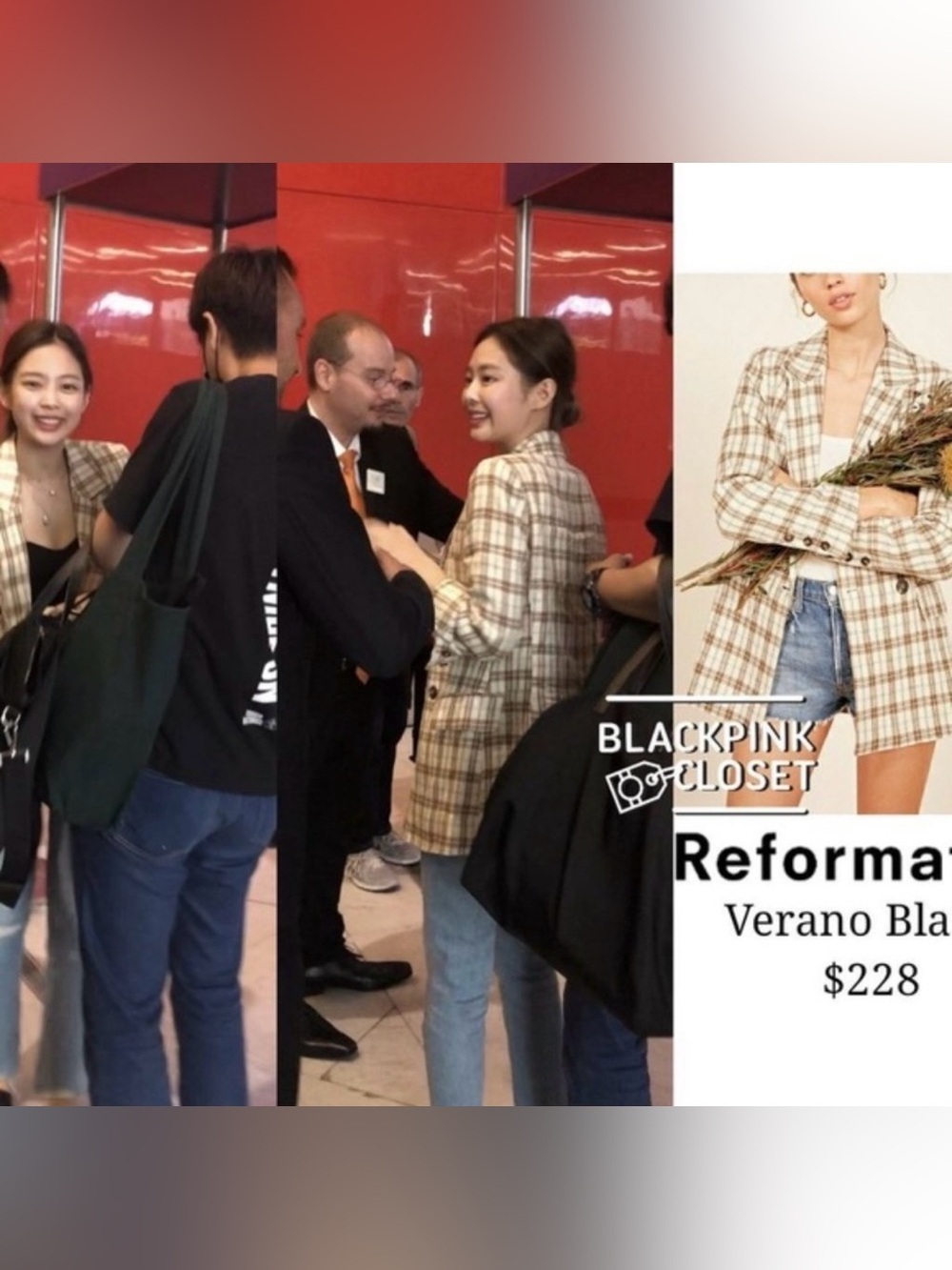 Reformation Beige Plaid Verano Blazer
